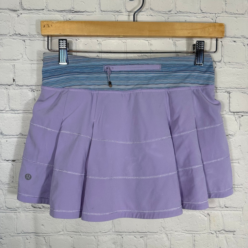 Lululemon Pace Setter Skirt Purple Blue Striped Pleated Tennis Skort Womens 4